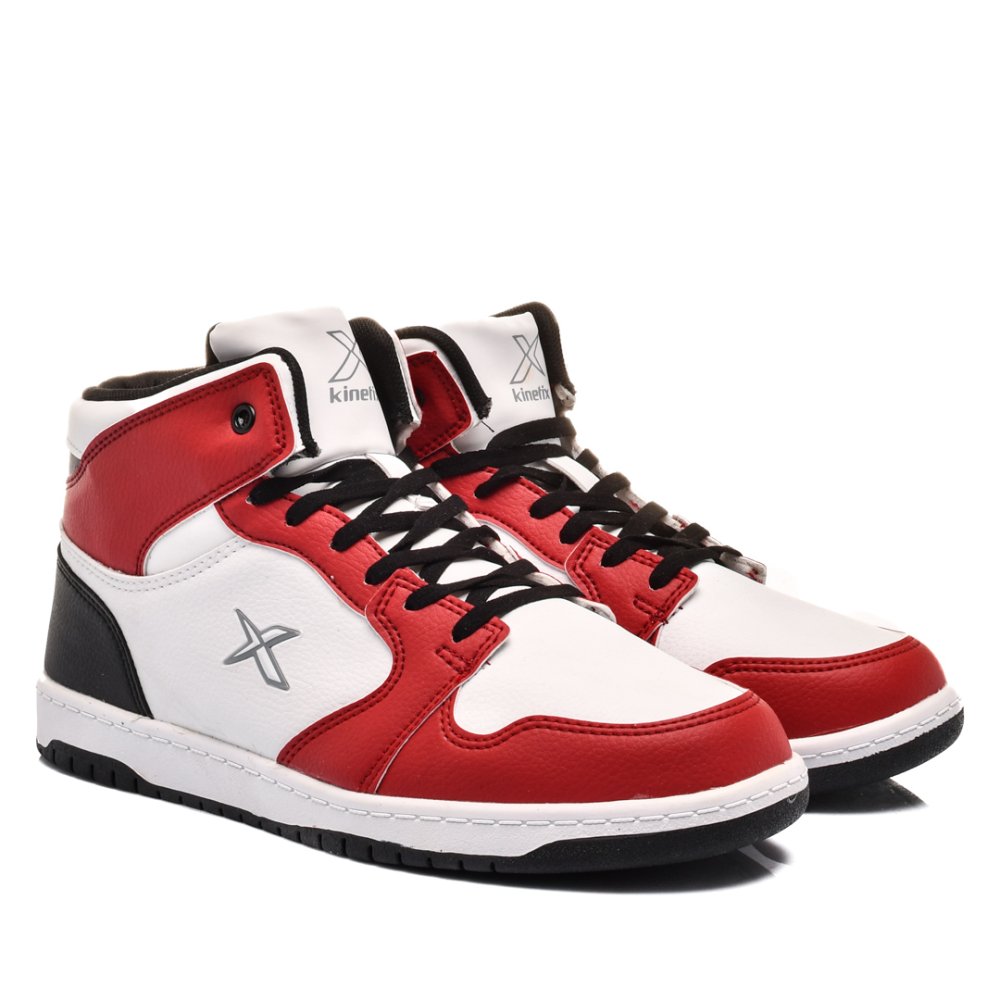 KINETIX, PANTOFI SPORT INALTI WHITE RED JONES