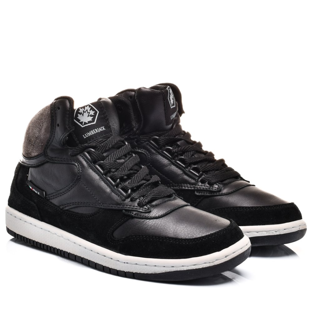 LUMBERJACK, PANTOFI SPORT INALTI BLACK GREY PIELE NATURALA MARK-HY